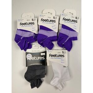 Feetures Running Arch Support Light No Show Socks Small 5 Pair Purple White Grey